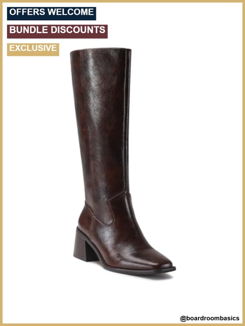 Square Toe Knee High Boots Chunky Block Heel Tall Pull-On